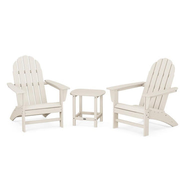 POLYWOOD Vineyard 3-Piece Adirondack Set w/ South Beach 18-Inch Side Table - Sand